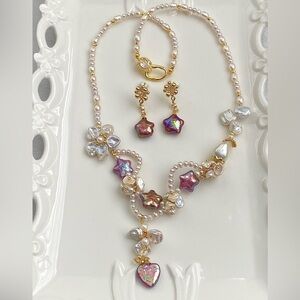 Handmade Flower Learl Necklace And starBaroque Pearl Necklace And Earring